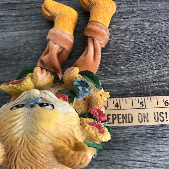 Vtg Orange Cat Figurine with Floral Accents - Picture 6 of 12